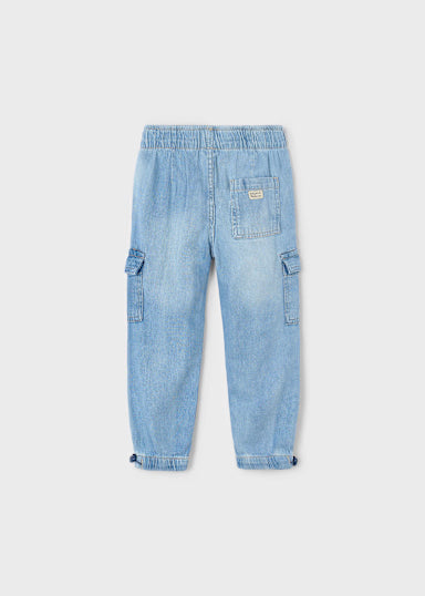 Pantalone denim cargo parachut